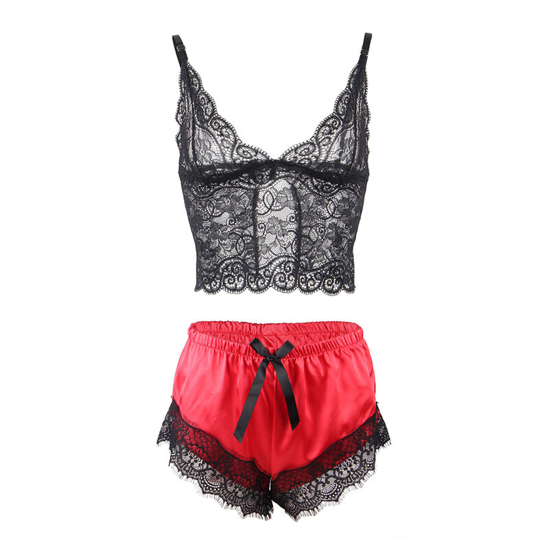 SUBBLIME - 953959 CHEMISE DE NUIT DÉCONTRACTÉE EN SOIE + PANTALON EN DENTELLE NOIR/ROUGE S/M – Image 5